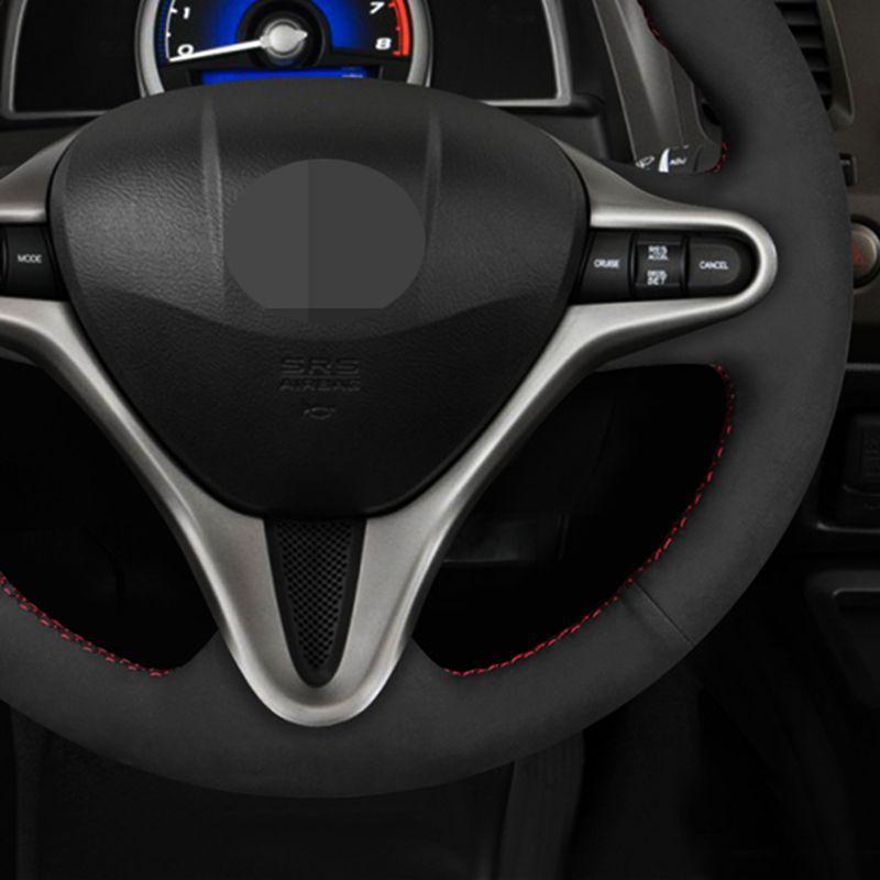 Hand Sew Black Suede Car Steering Wheel Cover For Civic Civic 8 2006 - 2011 Ize Steering Wrap Car Accessories