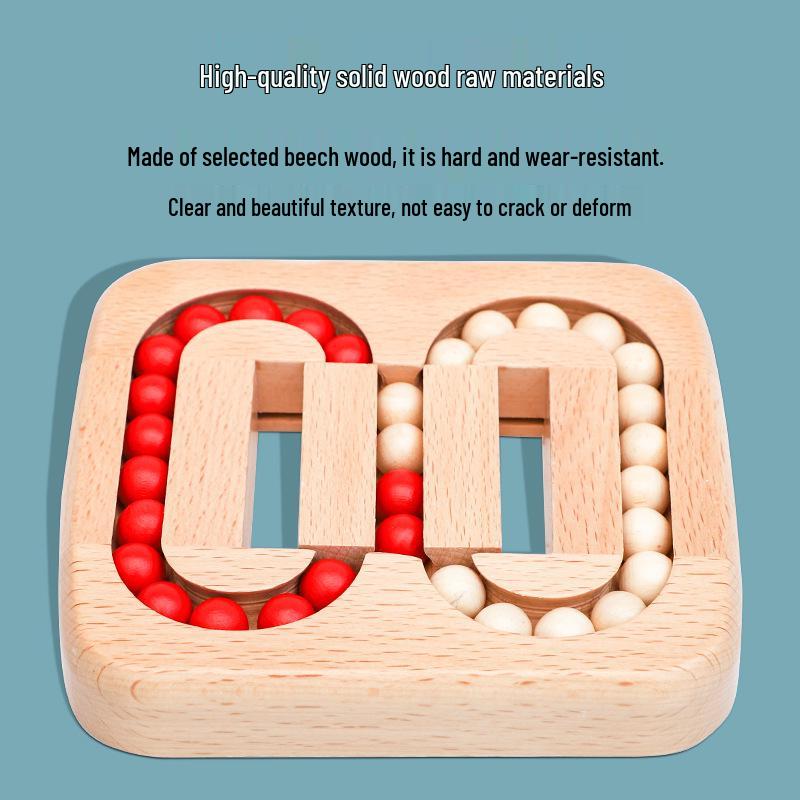 Beech Wood Planar Sliding Ball Puzzle: Luban Lock Brain Teaser for Adults & Kids