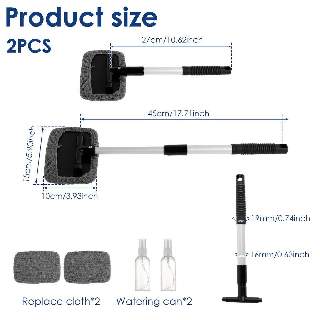 2Pcs Windshield Cleaning Tool Retractable Car Window Cleaner with Reusable Microfiber Pad Multifunctional Auto Car Glass Cleaner