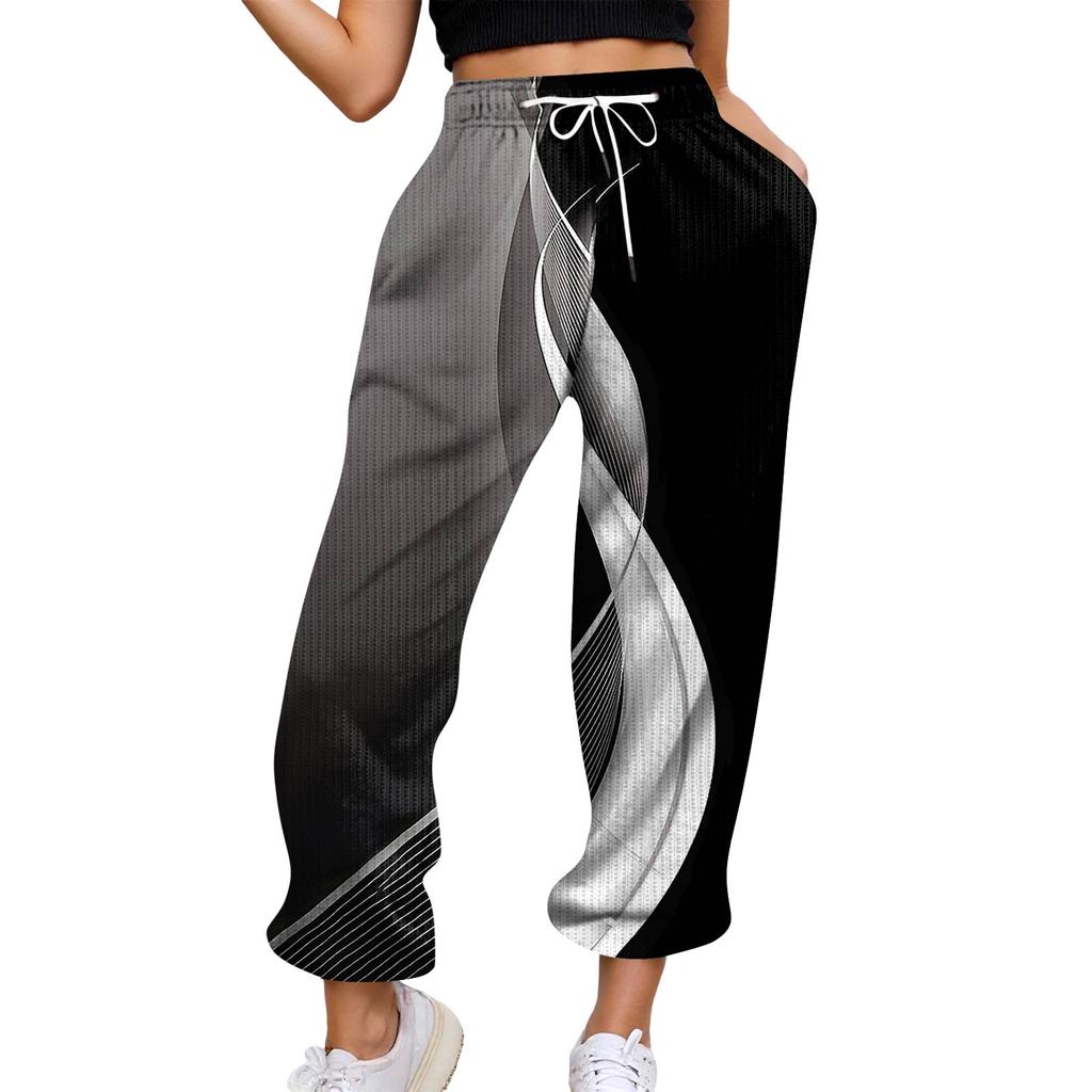 Fritidsbukser for kvinner Høyt midjebelte joggebukser med lommer