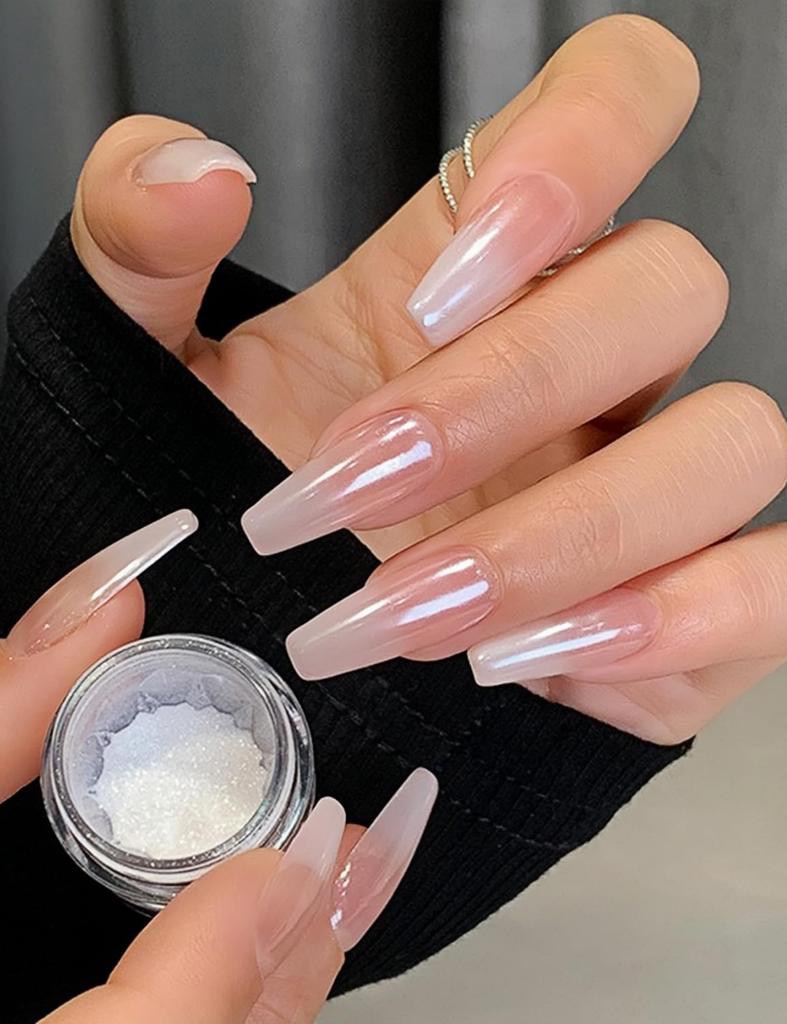 AUTAKI Aurora Nail Powder, White Mirror Powder, Aurora Powder, Mirror Nails, Pearl Nail Powder, Clear, Fashionable, Simple Design, Trendy, Nail Salon