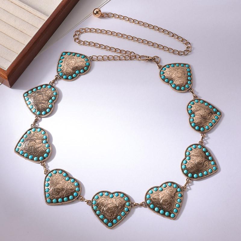 Turquoise Heart Fashion Waist Chain For Women With Metal Material And Design Elegant