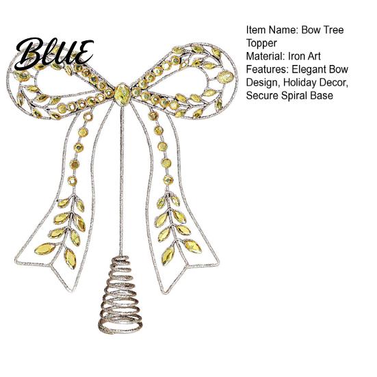 Light Luxury Holiday Rhinestone Hollow-Cut Christmas Tree Iron Bow Party Decor Topper Gold Metal Modern