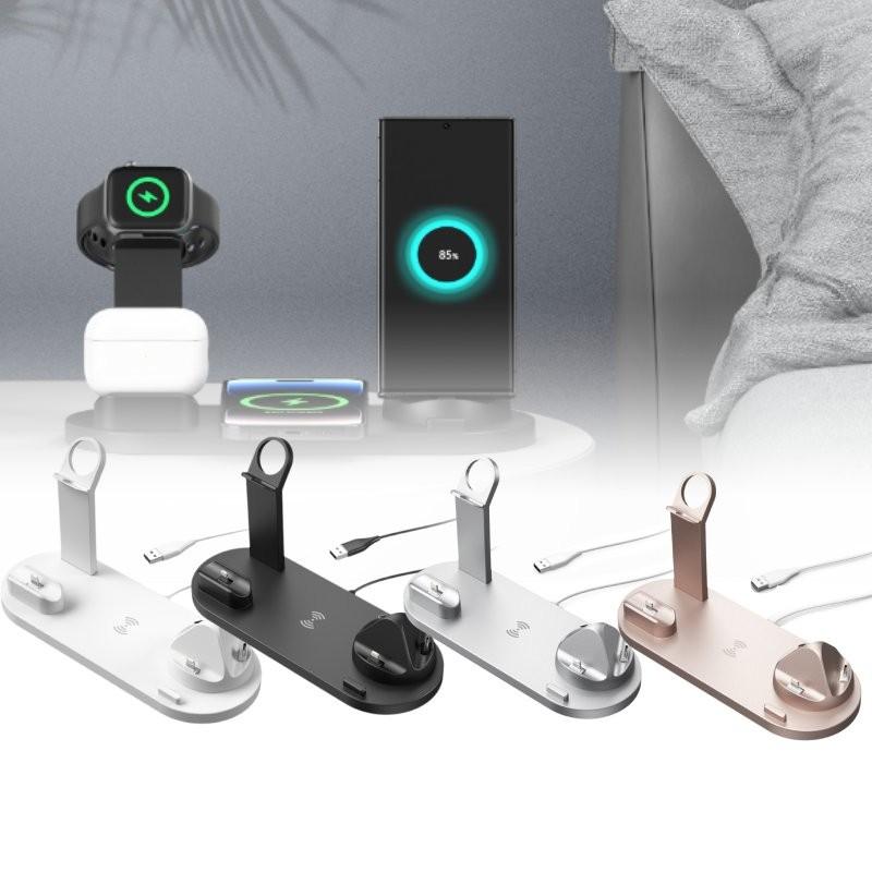 New Wireless Charger 15w Three In One Rotating Socket For Phone Headphones And Watch In Black White Silver Rose Gold