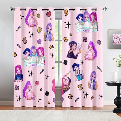 2Pcs K-Pop Demon Hunters Hot Anime Cartoon Printed Blackout Curtains Perfect For Bedroom Living Room Fashion Decorative Curtain