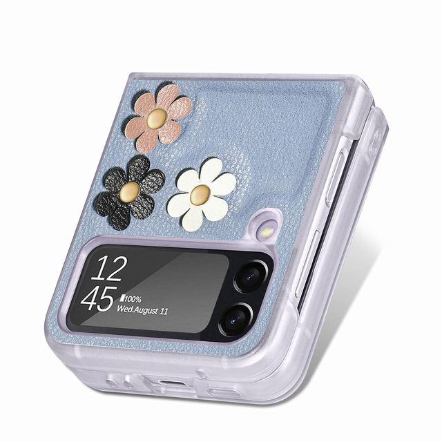 Anti -Scratch Flower Fashion Slim Leather Case For Samsung Galaxy Z Flip4 5g Flip 4 Zflip4 Phone Accessories For Samsung Flip4