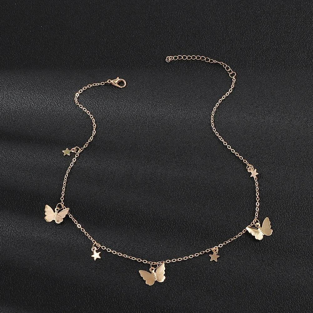 SUMENG New Gold Color Silvery Butterfly Stars Chain Necklace for Women Fashion Choker Clavicle Chain Jewelry Accessories Gift
