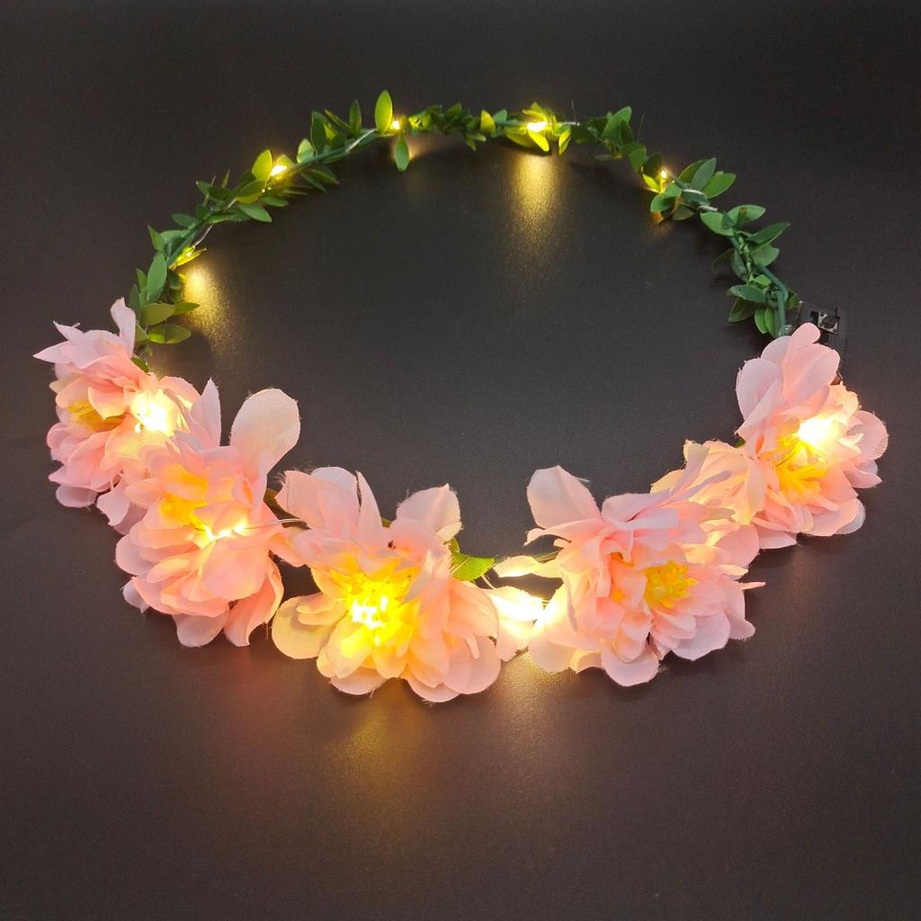 Korona na przyjęcie weselne, świecąca opaska na głowę z kwiatami, wieniec ze światłami LED, dekoracja girlandy, upominek na urodziny dla kobiety, dziewczyny, świecąca opaska na włosy