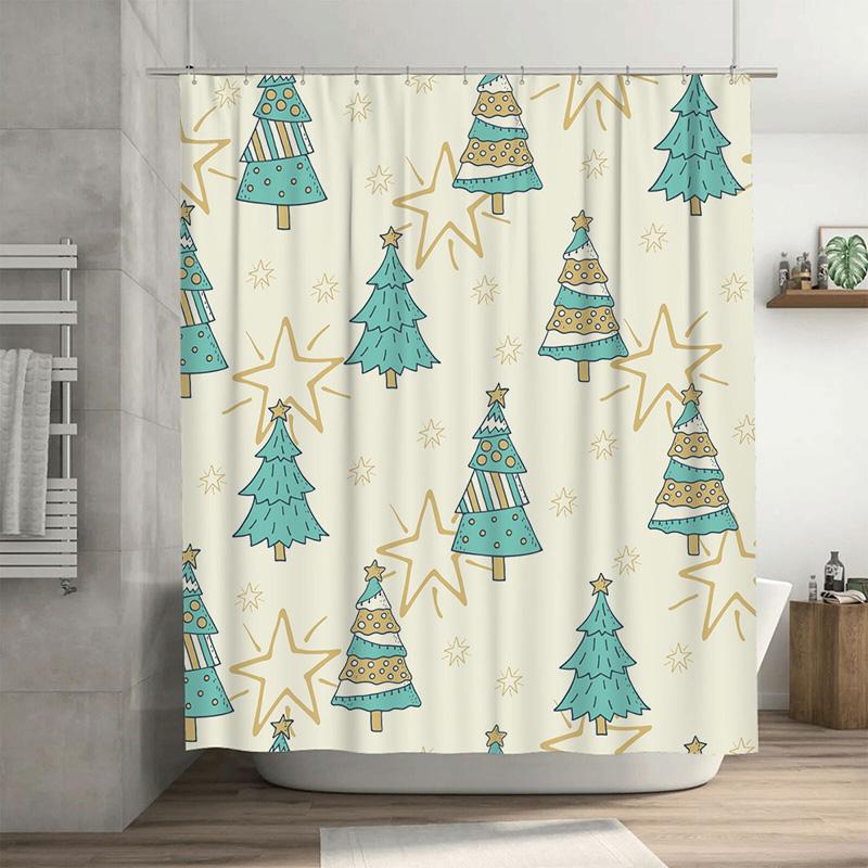 

Tu Vintage Forest Shower Curtain Green Trees Nature Botanical Washable Fabric Bathroom Decor Farmhouse Style Backdrop W60H190(CM)-1 Pcs