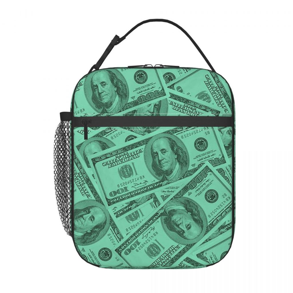 Dollar Bills Pattern Insulated Lunch Bag for Women Kids Portable Food Boxes Thermal Lunch Box Tote