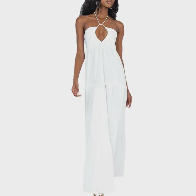 Vestido Boho Blanco Halter para Mujer 2025