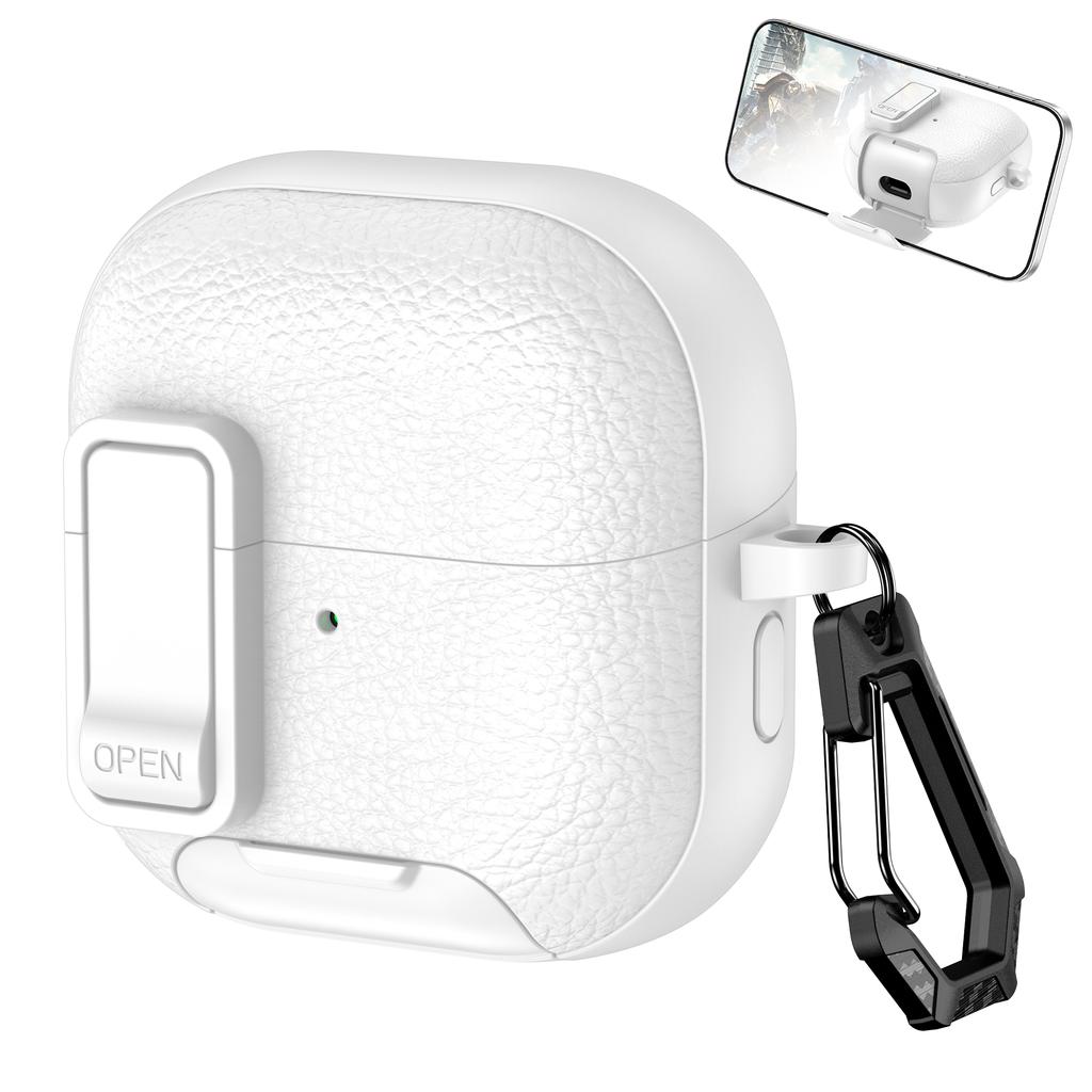 For Huawei FreeClip 2 Protective Case Leather Textured Lock Design Wireless Earbuds Cover with Phone Stand Function/Buckle