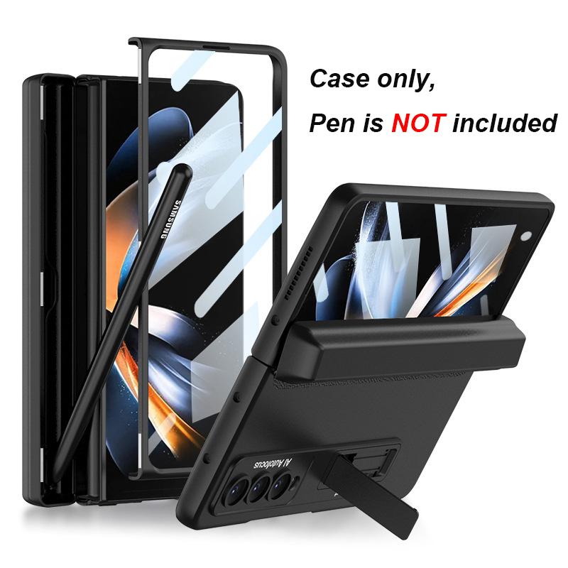Fold Pen Holder Hinge Case for Samsung Galaxy Z Fold 4 5G Bracket Stand Case Hard PC Cover Glass Film