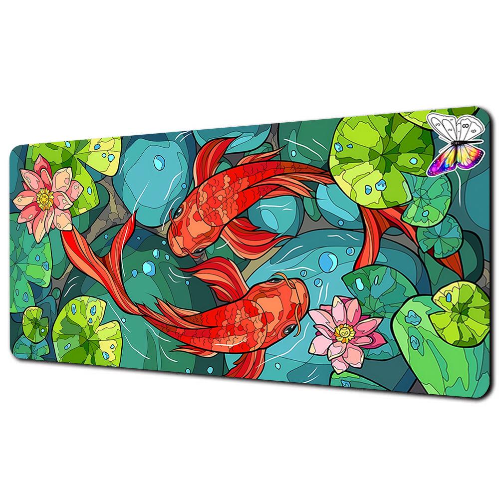Fish XXL Lock Edge Mousepad Koi Taichi Neutral Large Gaming Desk Mat Keyboard Mats Mouse Mat Beast Desk Pad For Gift Mouse Pad