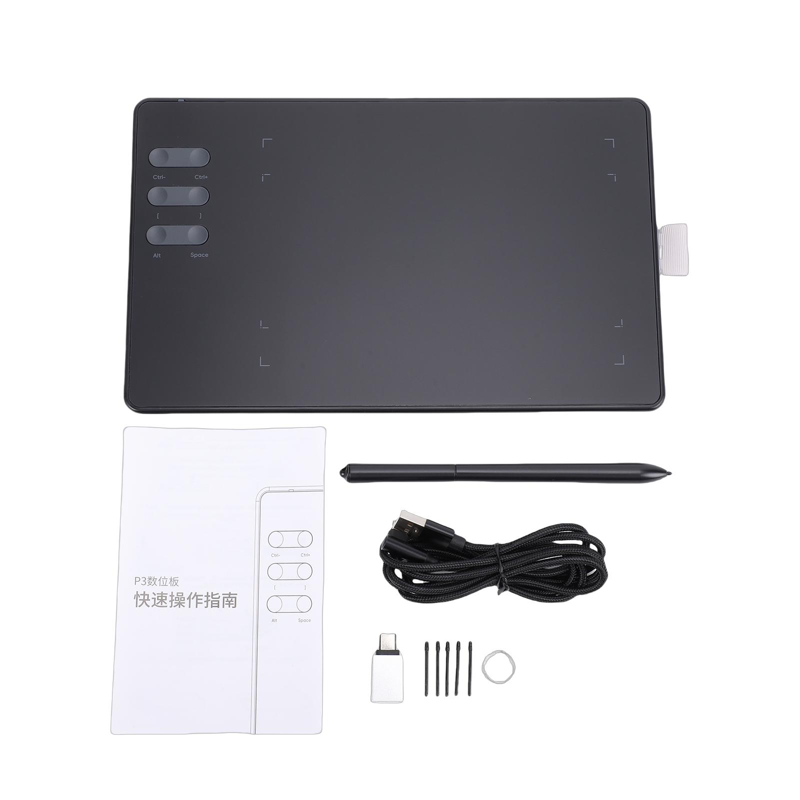 

Graphics Drawing Tablet 4.49x6.81in with 16384 Pressure Levels 6 Shortcut Keys 5 Pen Nibs OTG Adapter for Win/MAC/Android