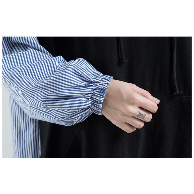 Large Size Women's Top Fashion Artistic Stripes Loose Autumn Casual Long Sleeved Hooded Sweatshirt