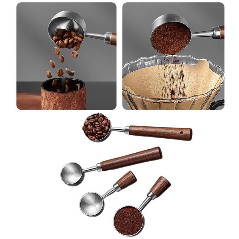 Accurate Measuring Spoon for Coffee Bean Features Comfortable Walnuts Wood Handle and Stainless Steel Construction