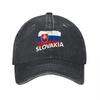 Slovakia Flag Embroidered Washed Canvas Baseball Cap Classic Adjustable Hat with National Design for Everyday Wear