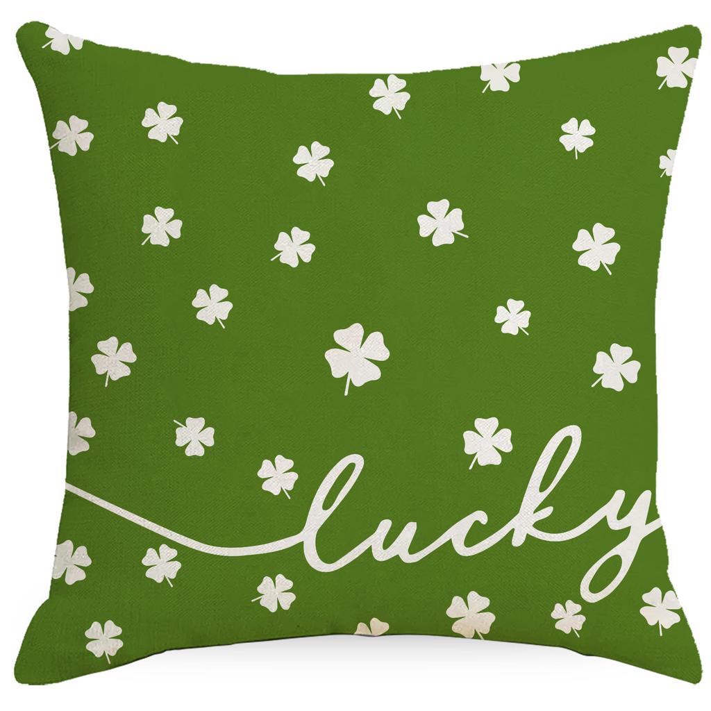 St. Patrick's Day Pillow Cover Four-leaf Crop Line Print Home Sofa Pillow Cover