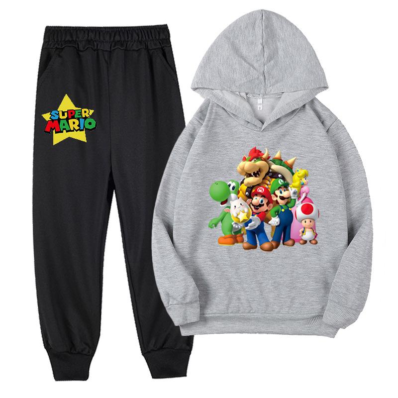 

Game Super Mario Cartoon Cute Printed Children s Loose Warm Comfortable Long Sleeve Hoodie Set 160cm серый