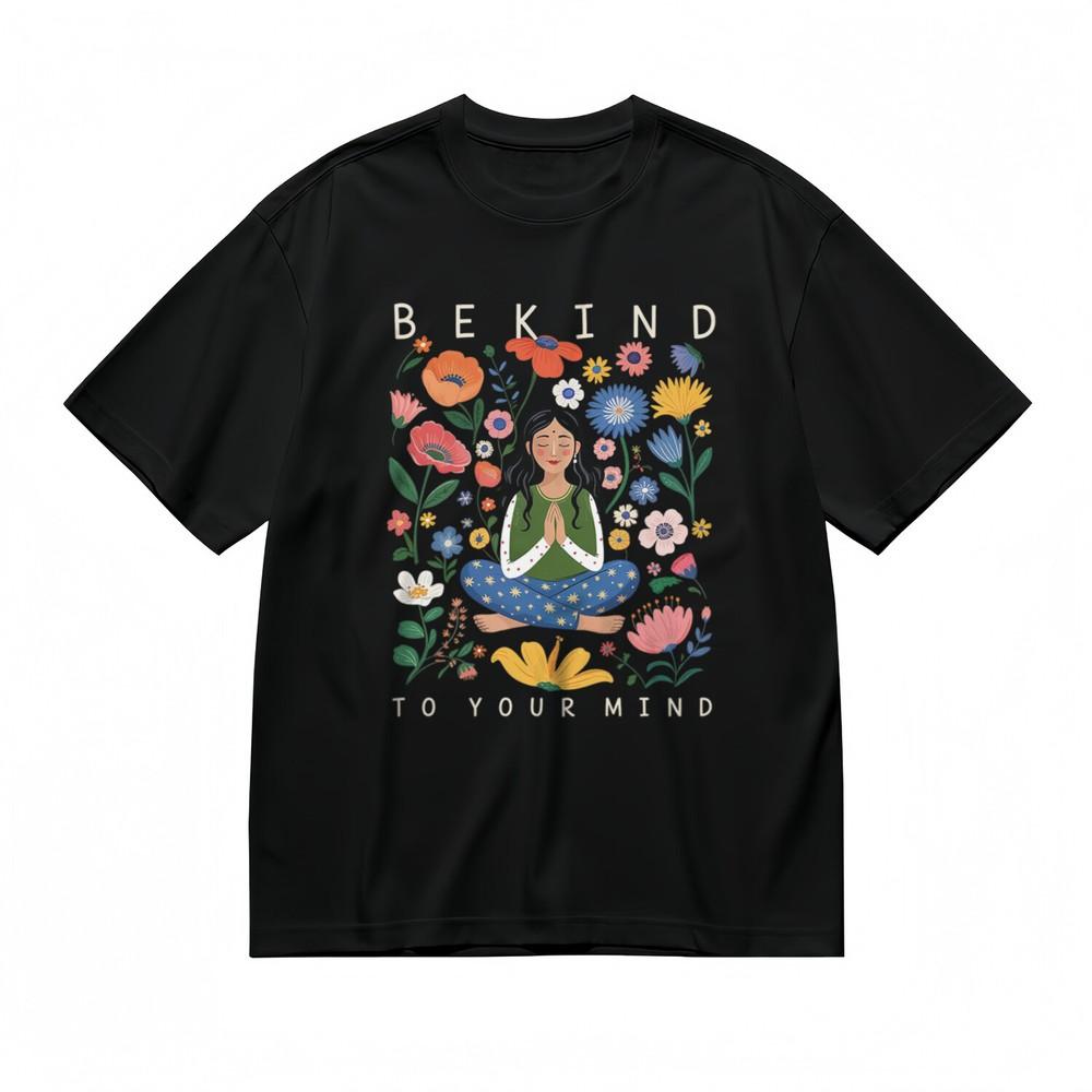 Women's Classic T-Shirt Peaceful Lady with Colorful Blooms Graphic Tee