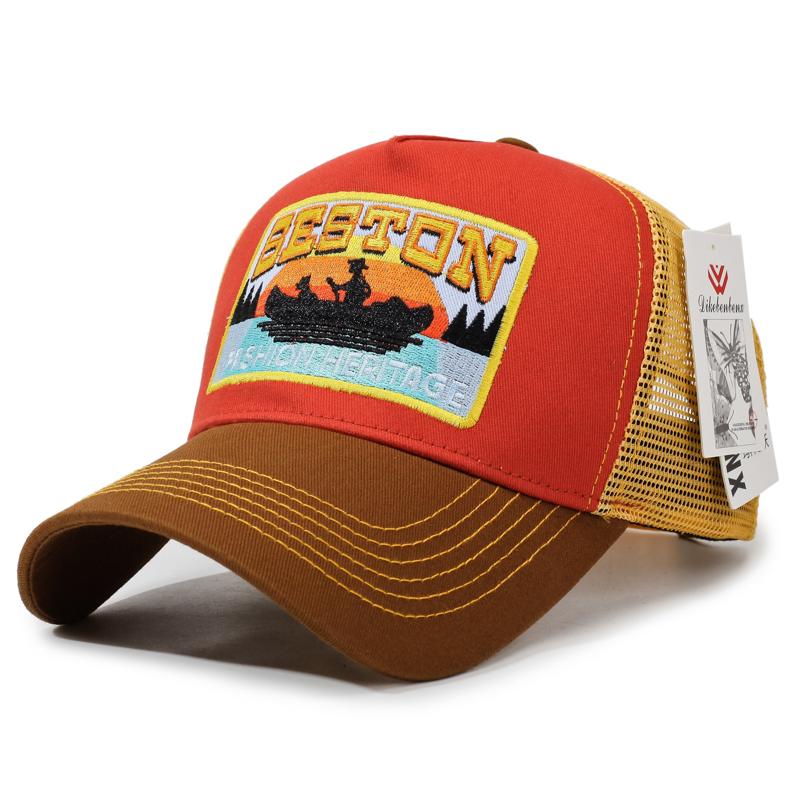Fast Delivery In Stock Heritage Trucker Cap Vintage Outdoor Color Block Breathable Mesh Baseball Hat Low MOQ Custom Logo