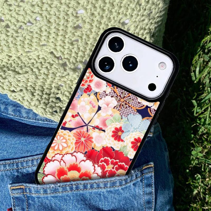 Japanischer Stil Florale Textur Handyhülle Für iPhone 17 AIR 16 Pro Max 15 14 Pro 11 12 13 Stoßfeste Silikonhülle