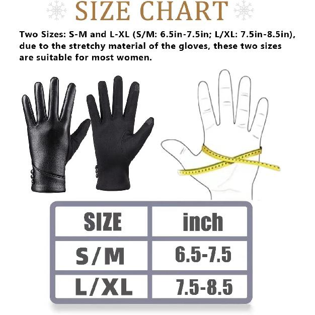 Winter Leather Gloves Women, Warm Wool Lining Touchscreen Texting