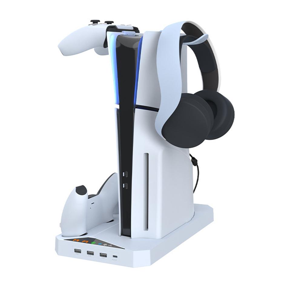Cooling Stand Compatible For PS5 Slim Disc & Digital Console Dual Controller Charging Station With Headset Holder