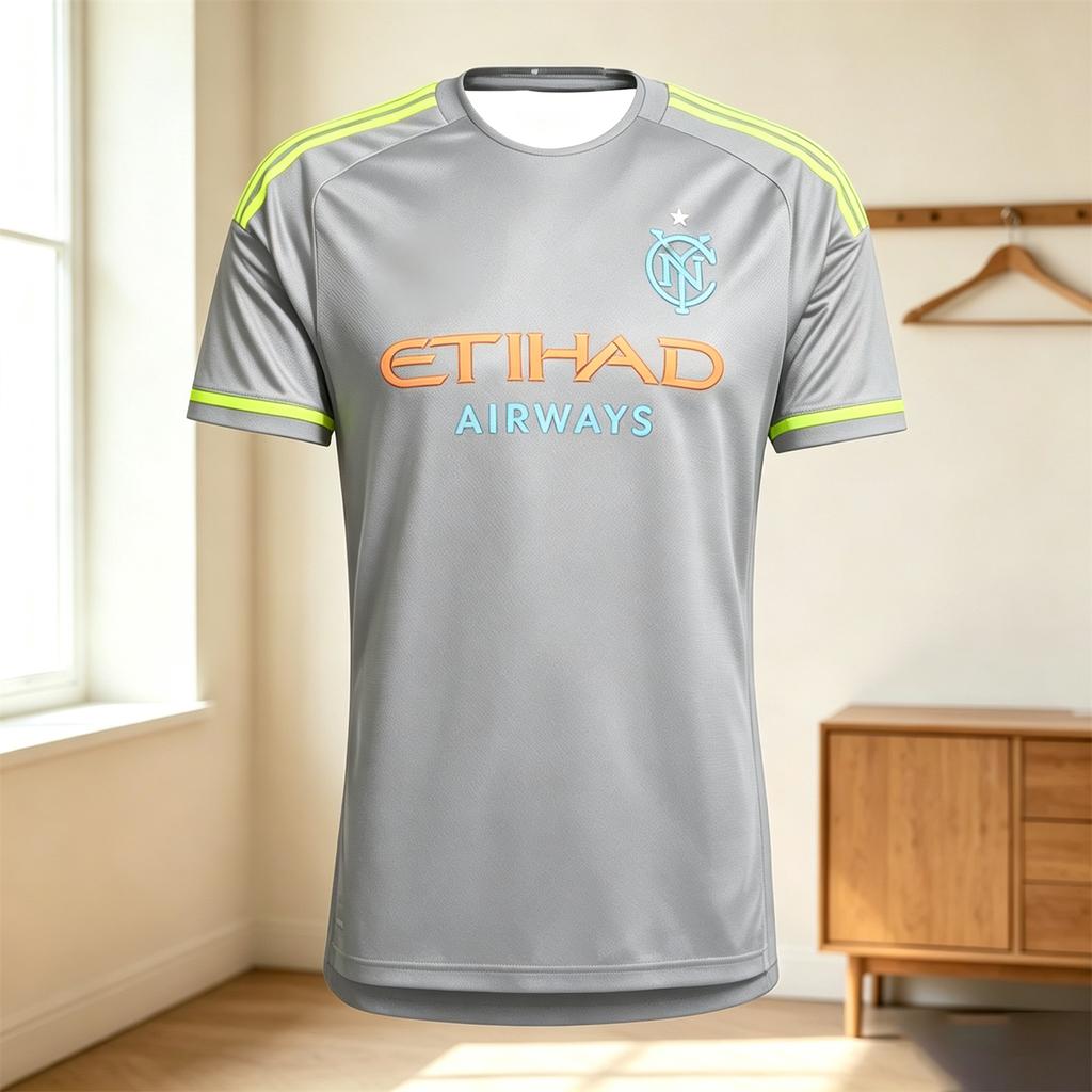 Unisex Černý venkovní fotbalový dres NYCFC s potiskem Etihad Airways Rychleschnoucí Krátký rukáv Kulatý výstřih Fotbalový fanoušek Tréninkové Sportovní trička