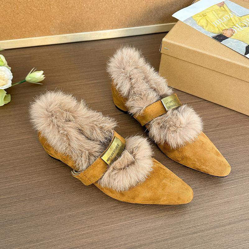 Mary Jane Women's Winter Pointed Toe Warm Anti-cold Padded Lining Snow Boots Thick Sole Non-slip Wear-resistant Outdoor Casual Sports Cotton Boots