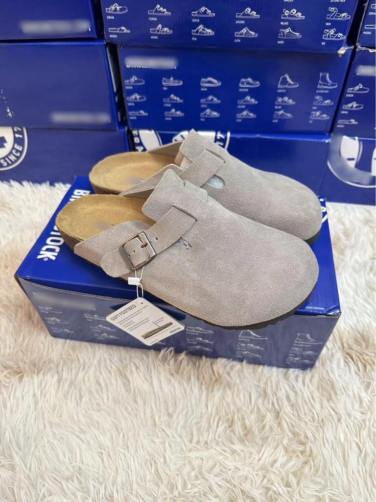 Birkenstock Genuine Leather Closed-Toe Half Slippers for Men and Women - Cork Insole, Spring/Autumn Style.
