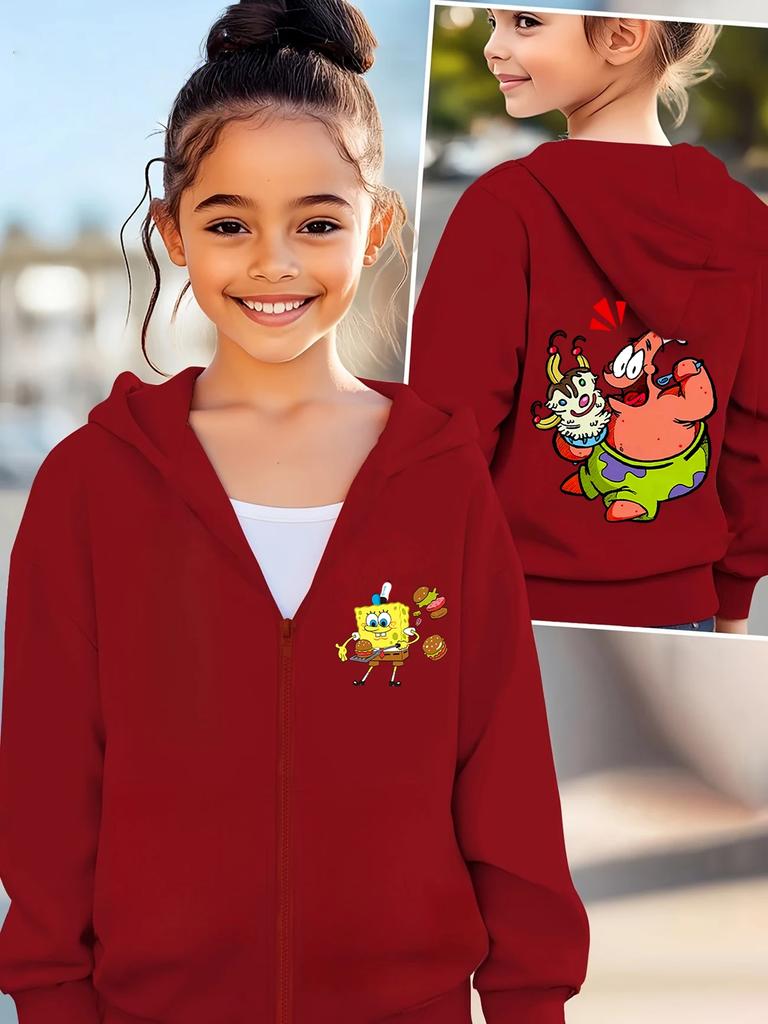 Jellyfish Fields SpongeBob Zippered Hoodie Kids Summer Cute Cartoon Crewneck Boys Girls 3-14