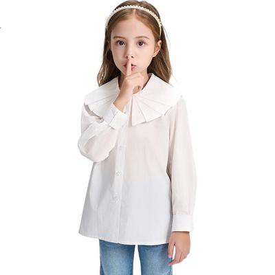 Romon Kids French Style Ruffle Collar Shirt Girls Spring Autumn New White Versatile Blouse White 110