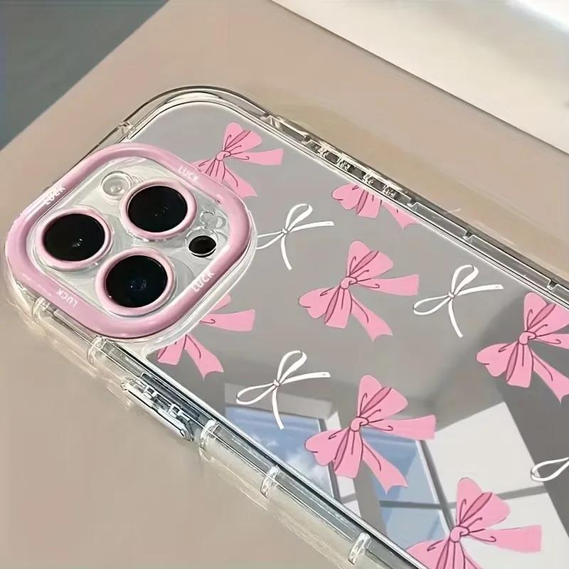 Simple Blue Pink Bow Girl Cute Makeup Mirror Phone Case For For Iphone 17 AIR 16 1 14 13 12 11 Pro MAX XR XSMAX 7 8 Plus Y2K Cover