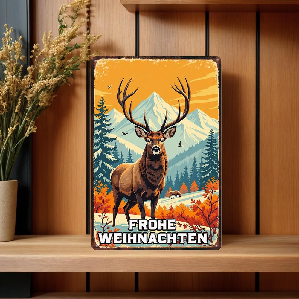 YZFQFrohe Weihnachten Metal Tin Sign Merry Christmas in German Poster Wall for Bar Home Party Holiday Decor 12X8inch ZW-71
