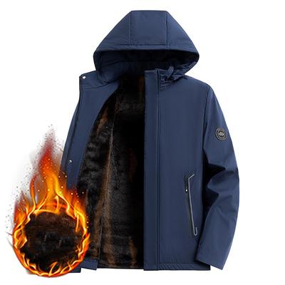 Herren-Fleece-Jacke aus Baumwolle in Übergröße mit Kapuze, für den Winter, warm, lässig, Business-Jacke
