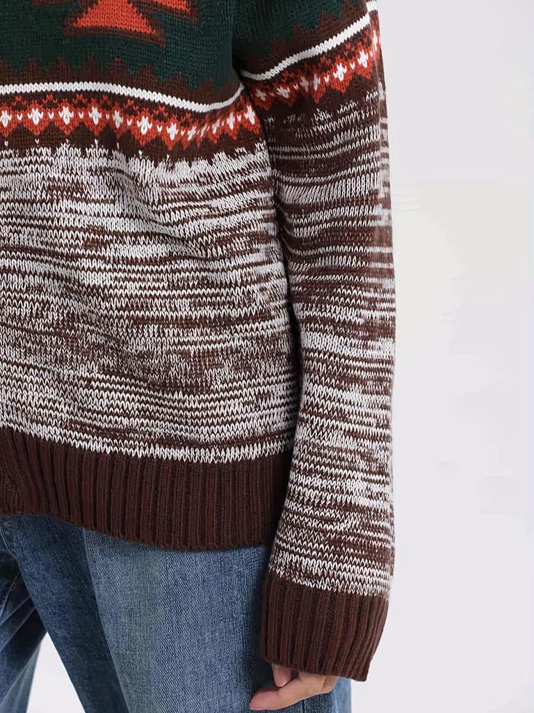 Women's Ethnic Style Knitted Cardigan - Thick Lapel Zipper Sweater for Autumn and Winter