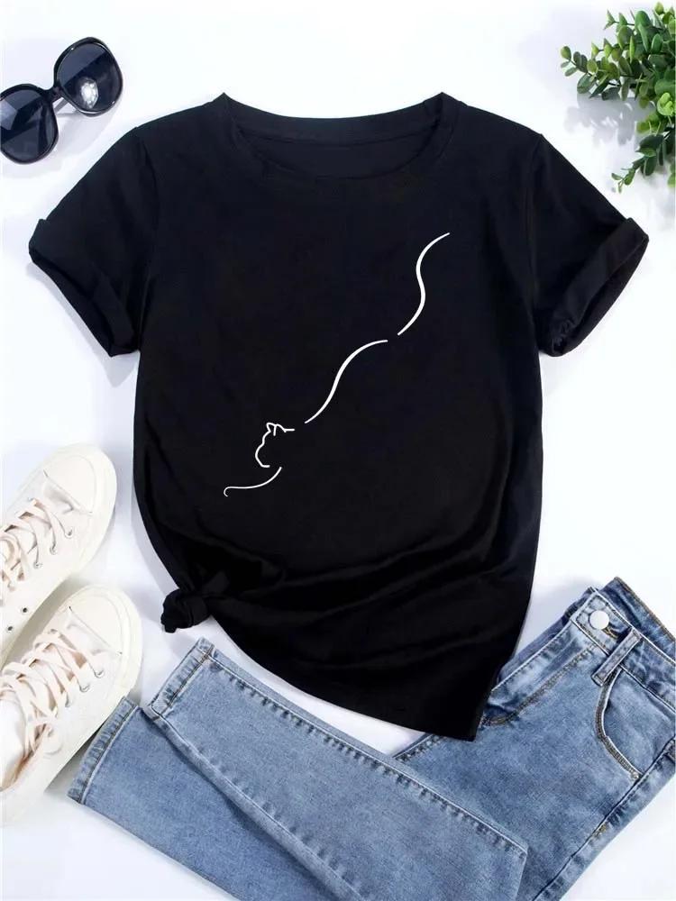 

Women Kawaii Cats Print Summer Cute Women Tshirt Funny Cartoon Pattern Printed T Shirt FeUnisex Ullzang Fashion Style Top Tee S