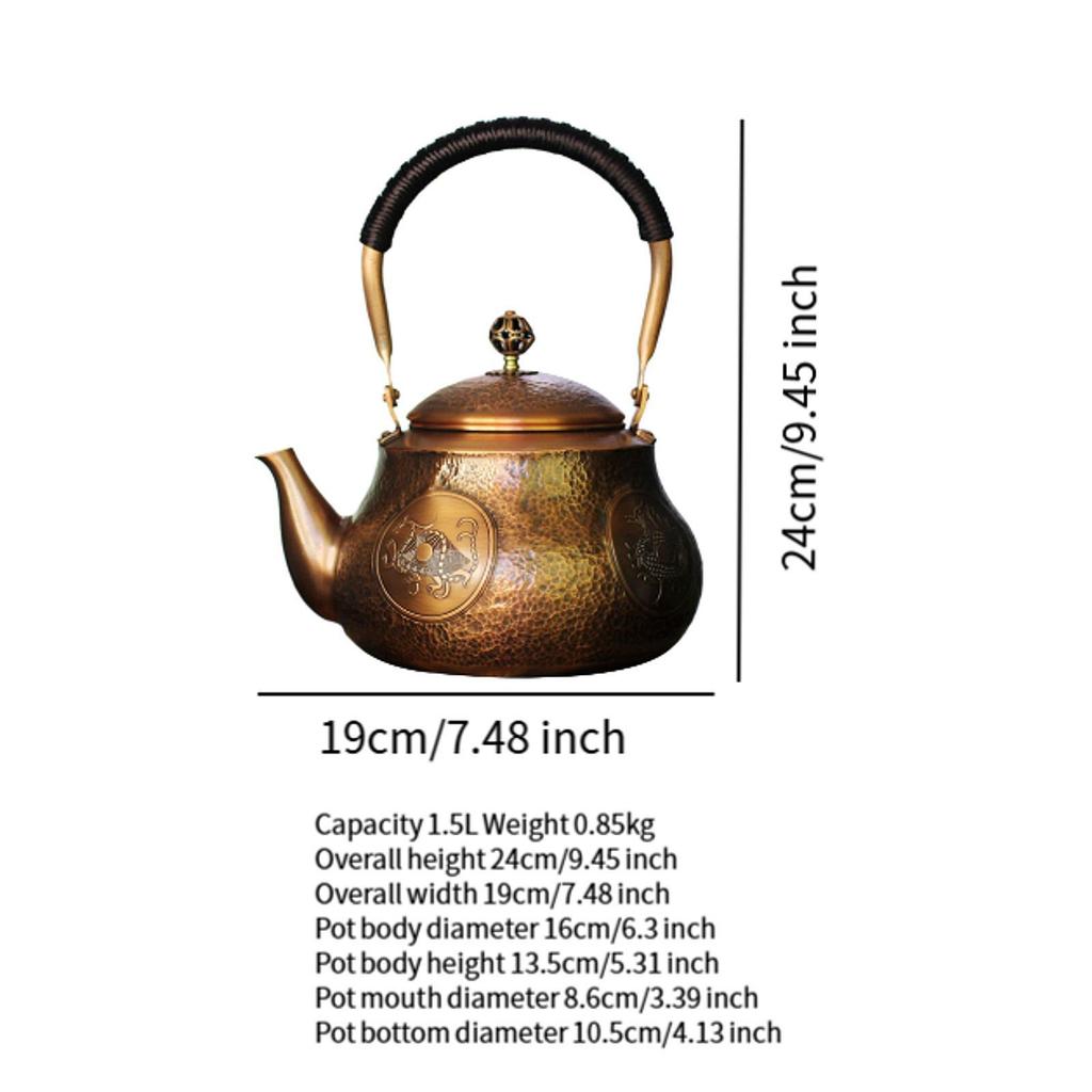 Pure Copper Kettle 1500ml Tea Accessory Water Dispenser Hot Water Kettle for Family Use Party Restaurants Kitchen Tea House