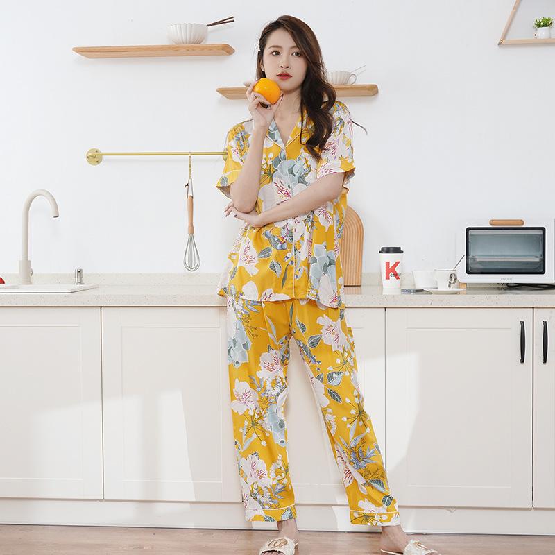 Cotton and silk pajamas women's spring and summer short-sleeved large-size suit spring and autumn thin cartoon printed loungewear