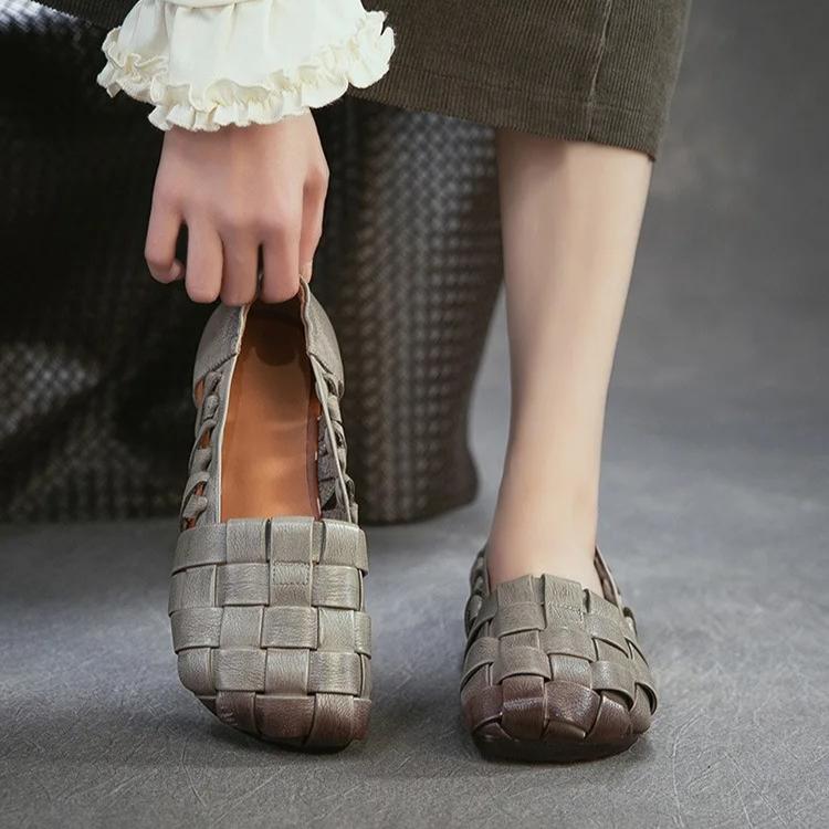 Johnature Genuine Leather Breathable Soft Soft Flat Sandals Lightweight And Comfortable Women's Slip-on Shoes