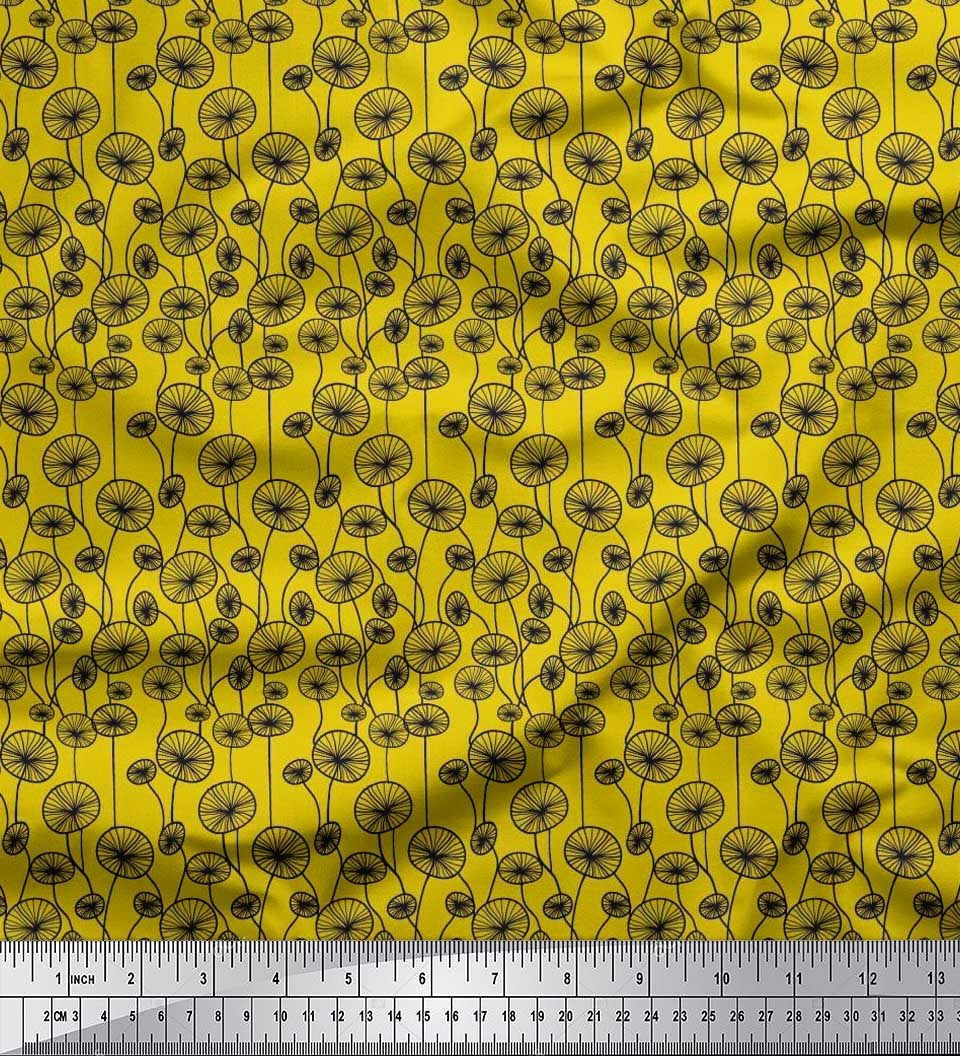 

Soimoi Японська креп-сатин Тканина з художнім квітковим декором, друкований метр, 42 дюйми 42 Inch Wide - Poly Crepe жовтий