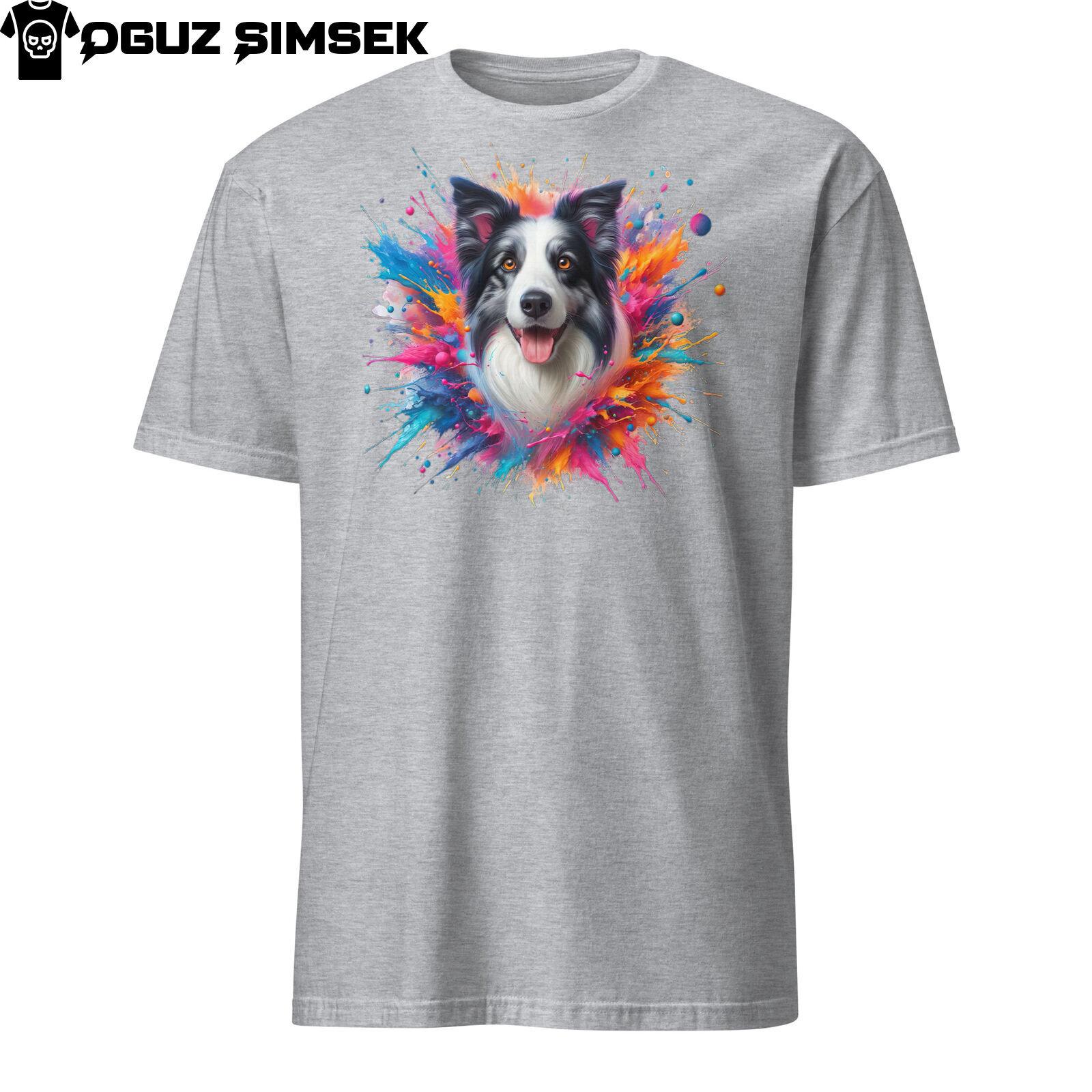 Colorful Border Collie Unisex T-Shirt Mens Womens Tees Top | Vibrant Dog Graphic Tee 4XL