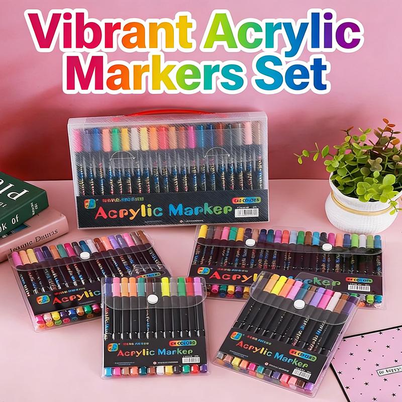 24-120 Colors Dual Tip Acrylic Marker Pens Set Brush Paint Markers for Rock Painting, Canvas, Wood Ceramic Art Supplies for Kids