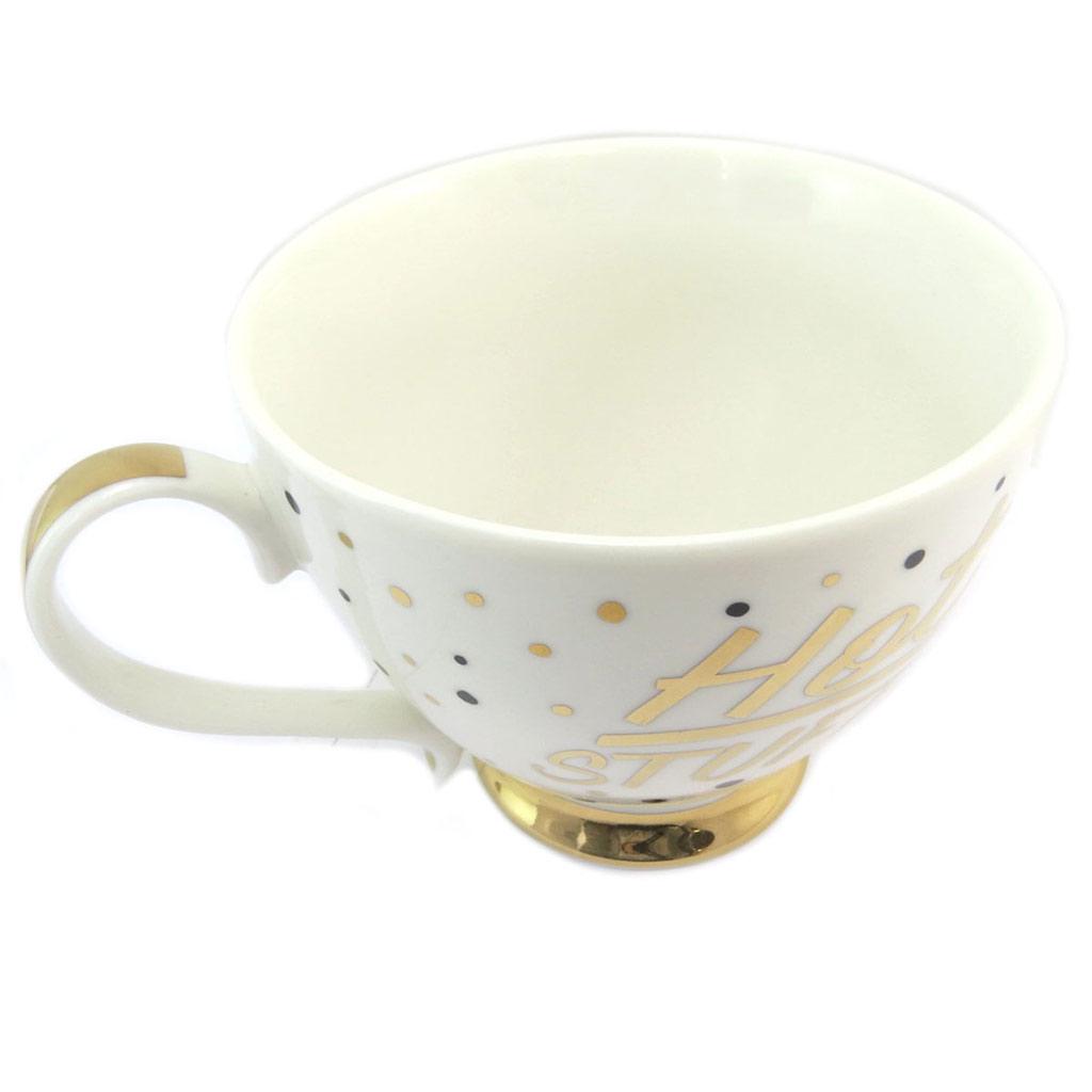 Les Trésors De Lily [P5213] - Porcelánový hrnek 'Hot Stuff! 'zlatá slonovina - 10x9. 3 cm