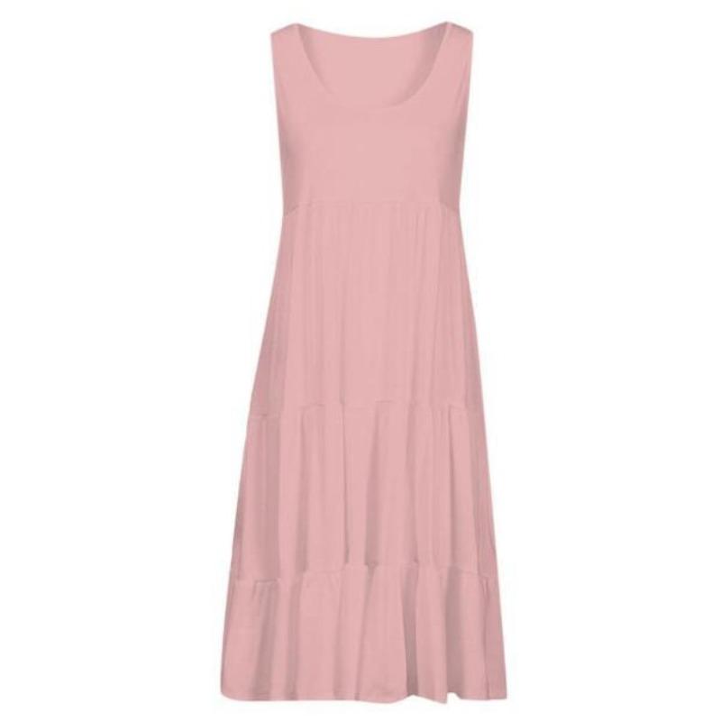 IHUASU Fashion Summer Spring Solid Color Print Sleeveless U-Neck Casual Dresses