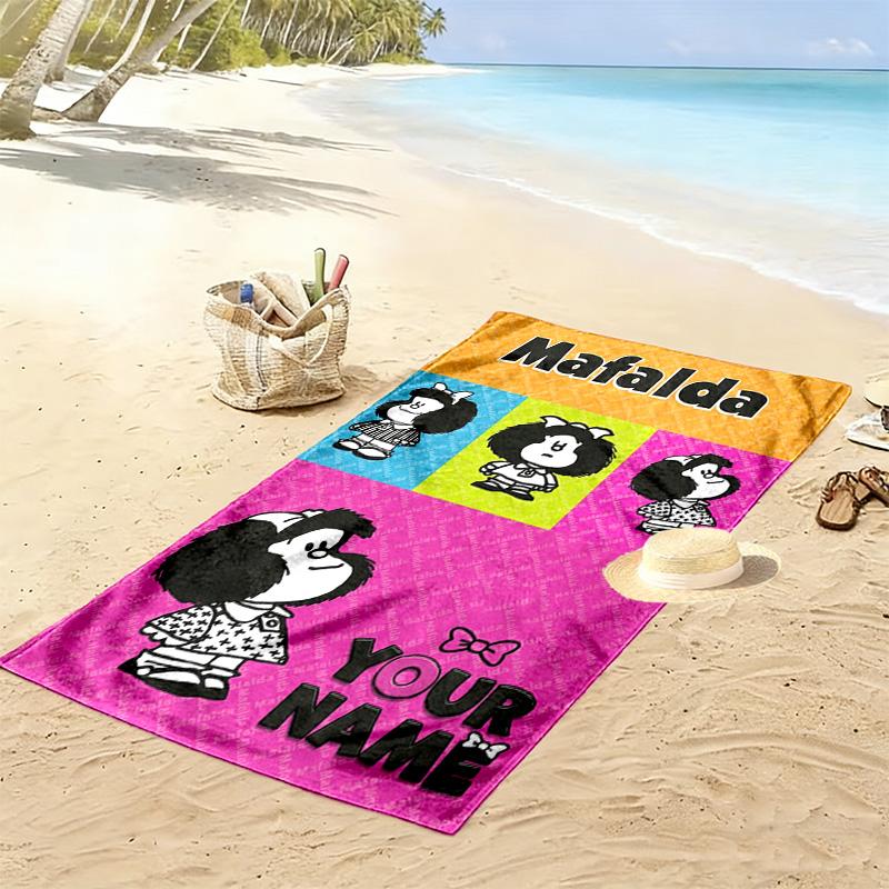 Name Custom Mafalda Print Beach Towel, Large Soft Quick Dry Towel for Beach Camping Swimming