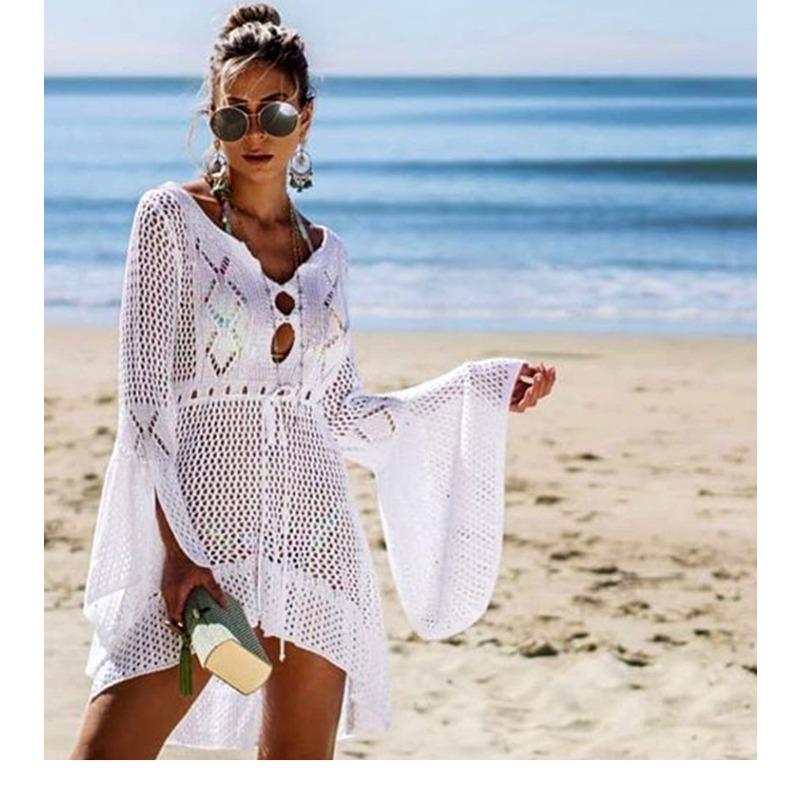 Vestito da spiaggia estivo sexy in maglia da donna, con protezione solare, traforato, per la spiaggia
