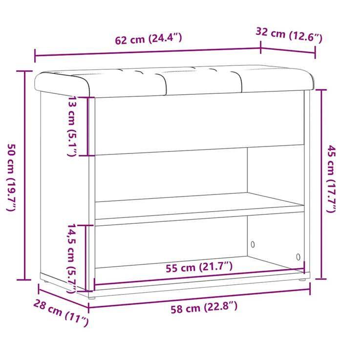 VidaXL Shoe Bench Artisan Oak 62x32x50 Cm Engineered Wood, Bench, Storage Bench, Hallway Seat 857630